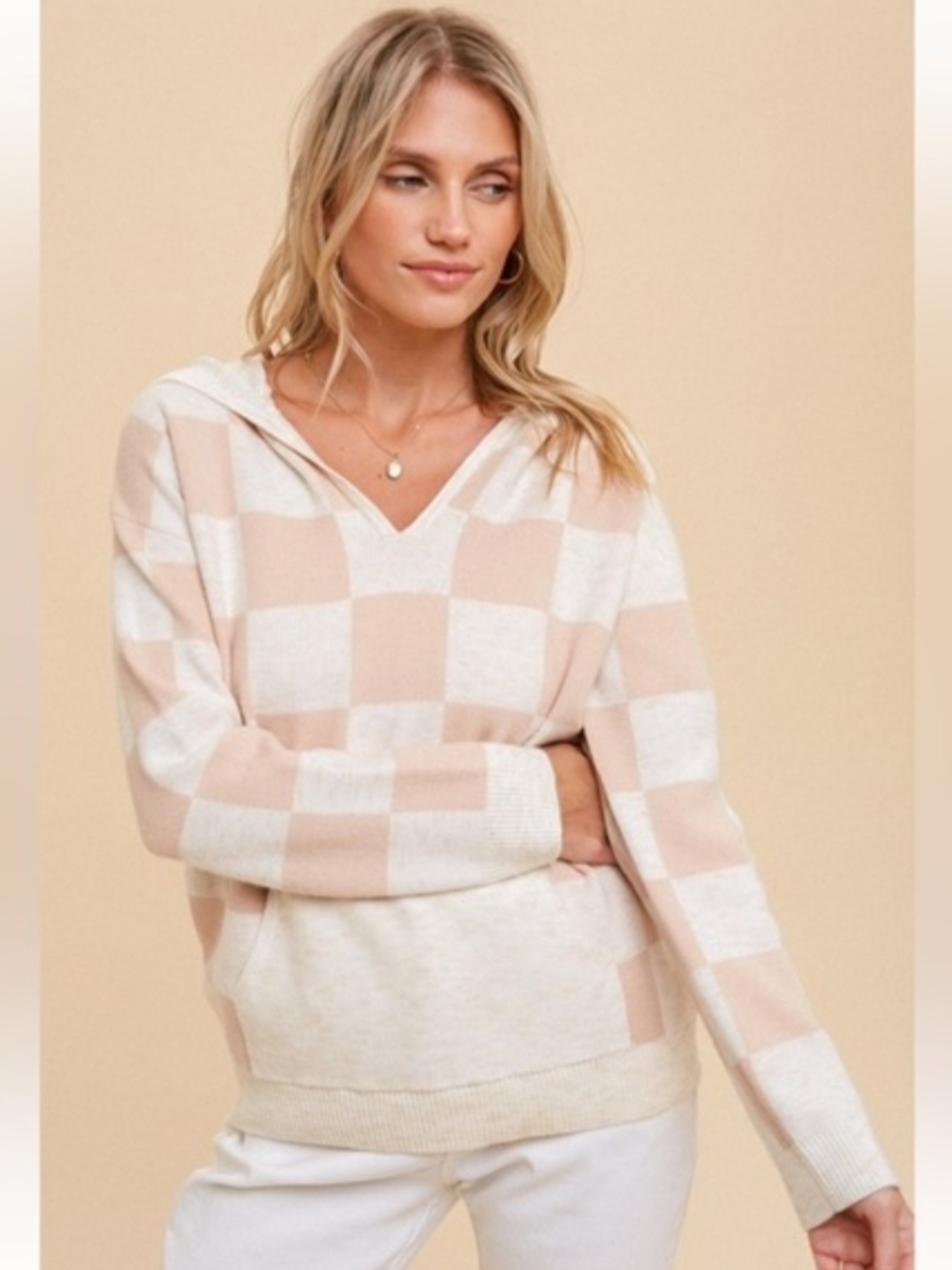 Hem & Thread Women's Checker Knit Hoodie